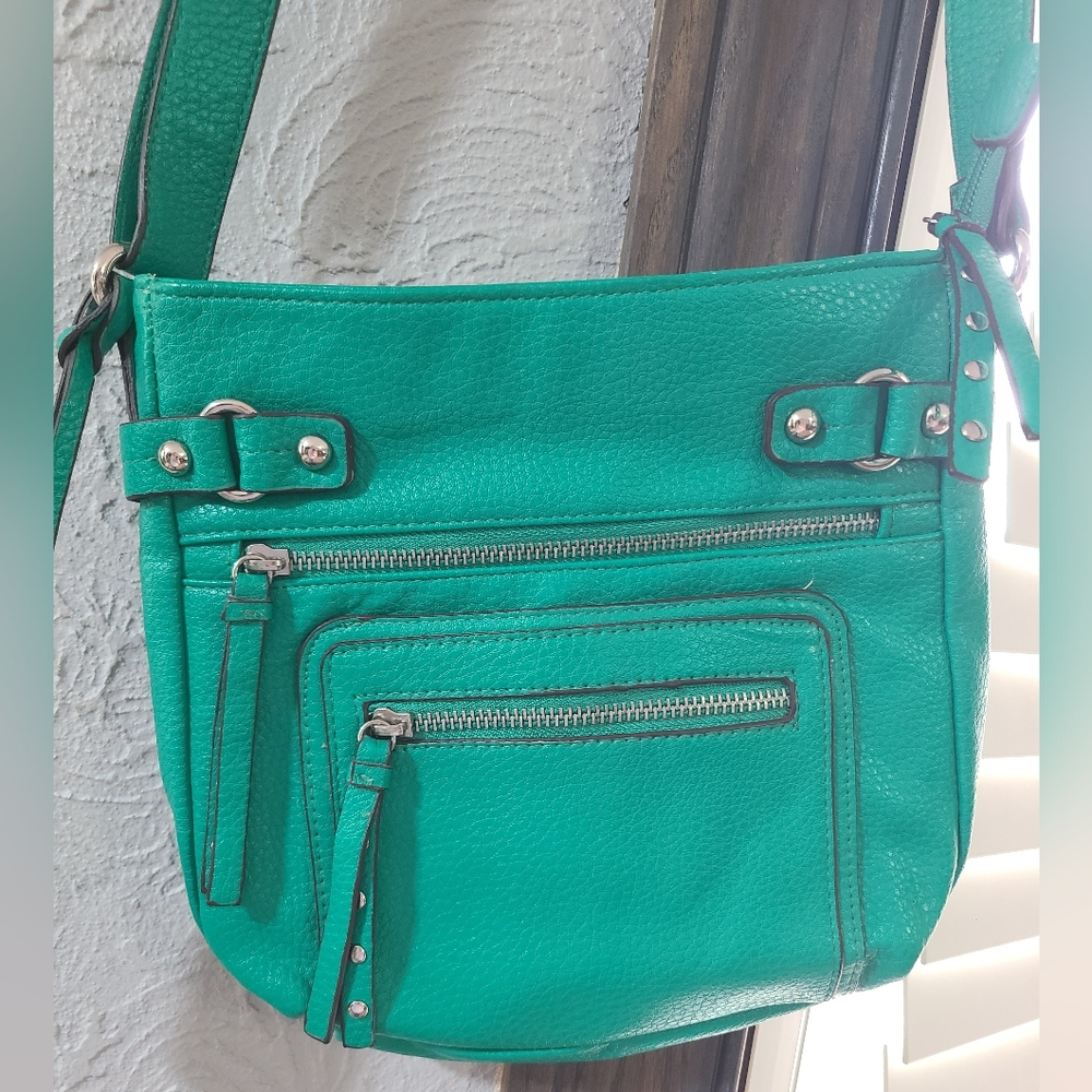 Green Jessica Simpson Crossbody Bag Metal Hardware Satin Lined